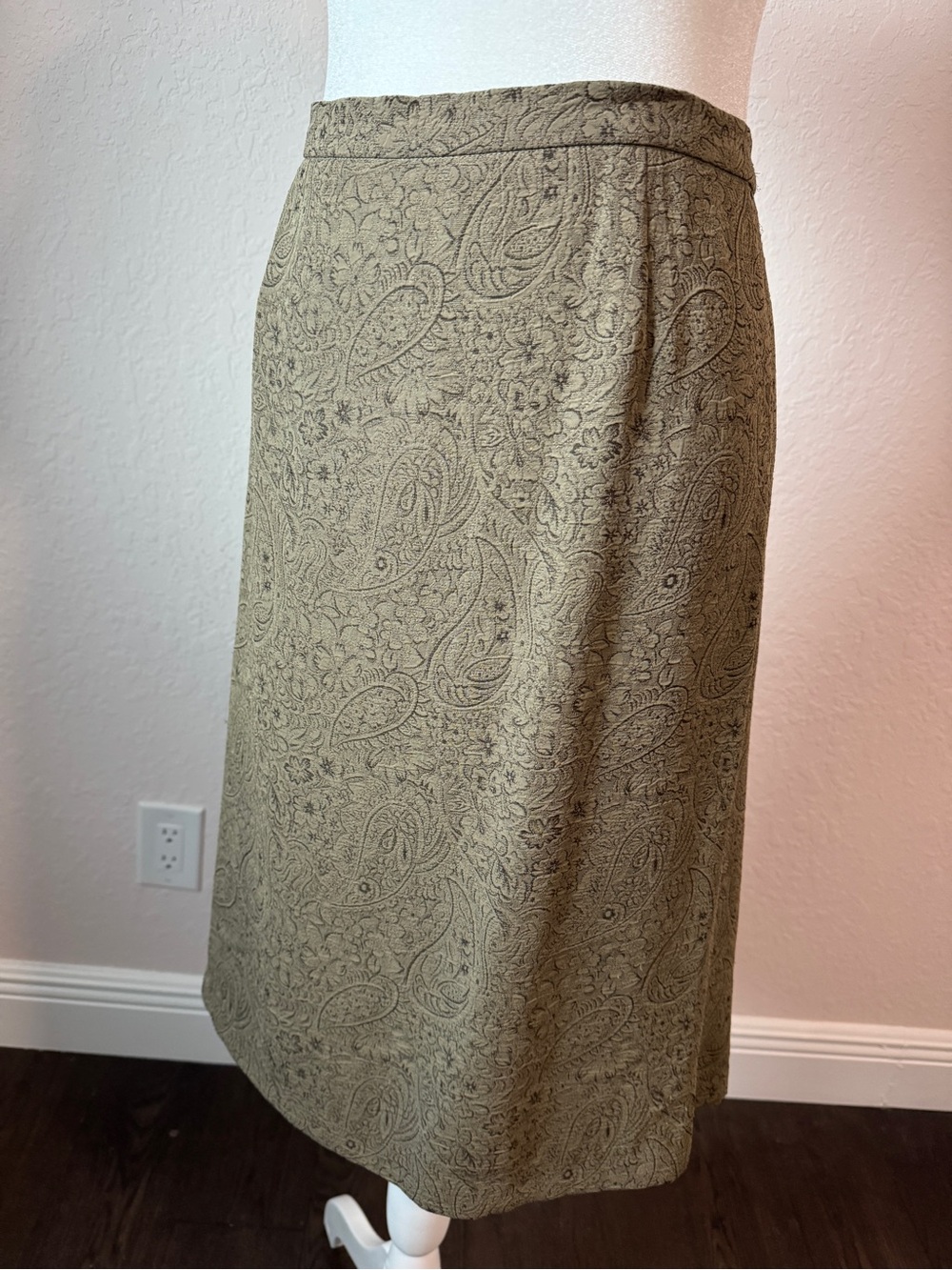 Vintage 90s Just In Thyme LTD Paisley Textured Midi Skirt Size 12 Green